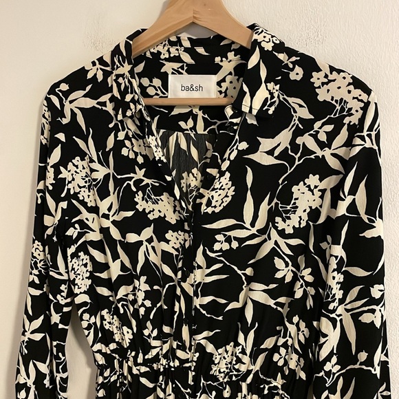 ba&sh Lonik Lady Jumpsuit Long Sleeve Floral Wide Leg Black Cream Womens 4 - Picture 6 of 13